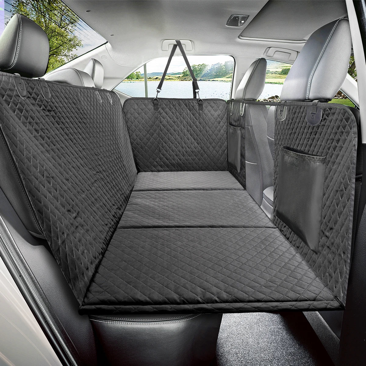 Dog Car Back Seat Extender Pet Backseat Covers with Hard Bottom Waterproof Safety Protector Hammock Carrier Mat Dogs Supplies